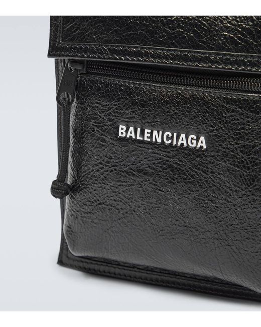 Balenciaga Black Explorer Leather Pouch With Strap for men