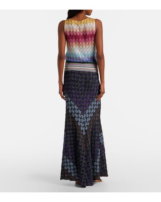 Missoni Blue Knitted Lame Maxi Skirt