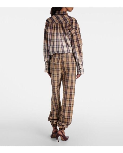 The Attico Natural Checked Cotton Flannel Cargo Pants
