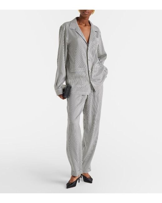 Tom Ford Gray Striped Silk Straight Pants