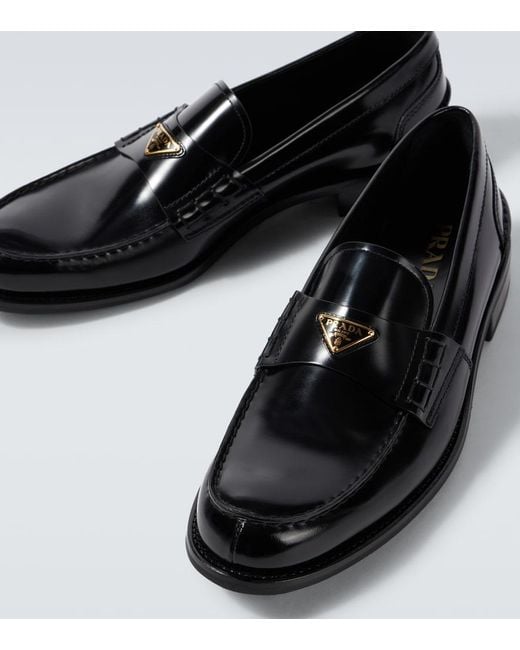 Prada Black Logo Leather Loafers for men