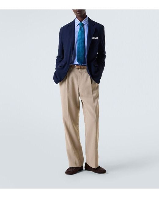 Charvet Blue Striped Cotton Poplin Shirt for men