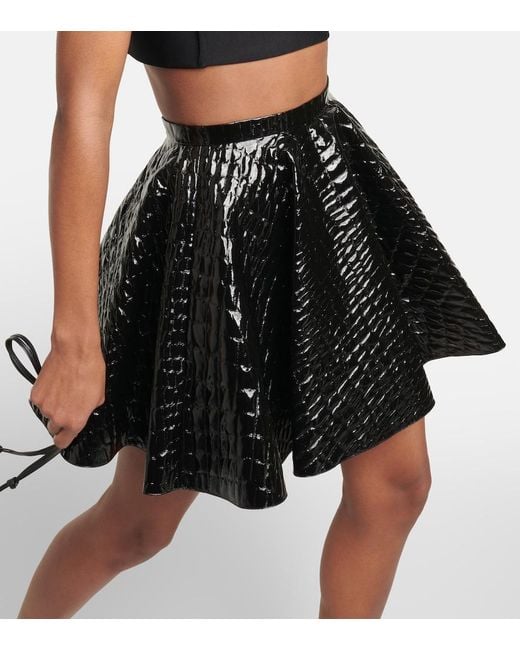 Alaïa Black Alaia Pleated Croc-effect Miniskirt