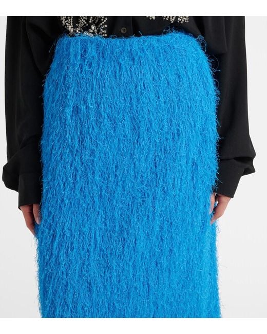 Dries Van Noten Blue Fringed Midi Skirt