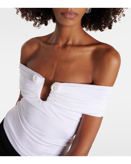 Magda Butrym White Floral-applique Off-shoulder Jersey Top