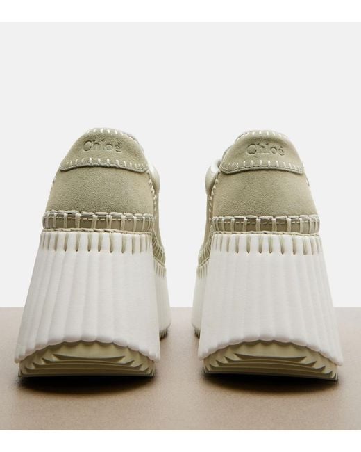 Chloé White Nama Suede Platform Sneakers