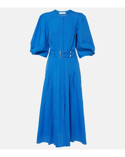 Gabriela Hearst Blue Elea Puff-sleeve Linen Maxi Dress