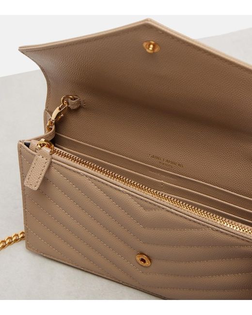 Saint Laurent Natural Cassandre Matelasse Envelope Leather Wallet On Chain