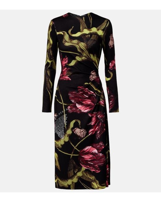 Erdem Black Floral Jersey Midi Dress