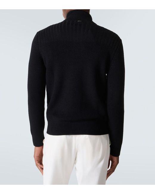 Herno Black Wool-Trimmed Down Jacket for men