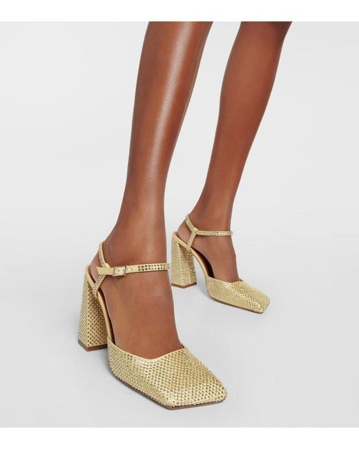 AMINA MUADDI Natural Charlotte 95 Crystal-Embellished Satin Pumps