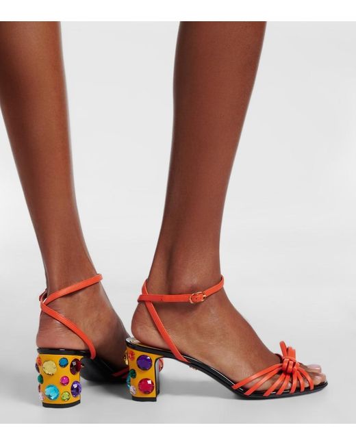 Dolce & Gabbana Red Keira Embellished Leather Sandals