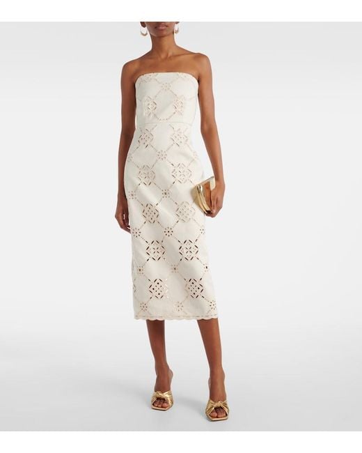 Veronica Beard White Nettia Embroidered Cotton Midi Dress