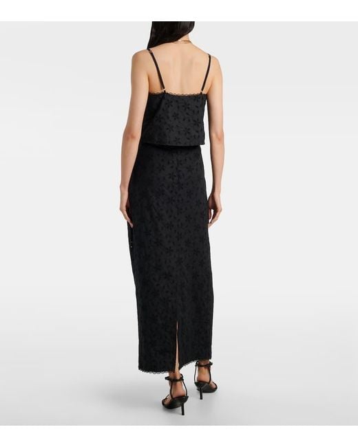 Posse Black Salma Embroidered Cotton Maxi Skirt