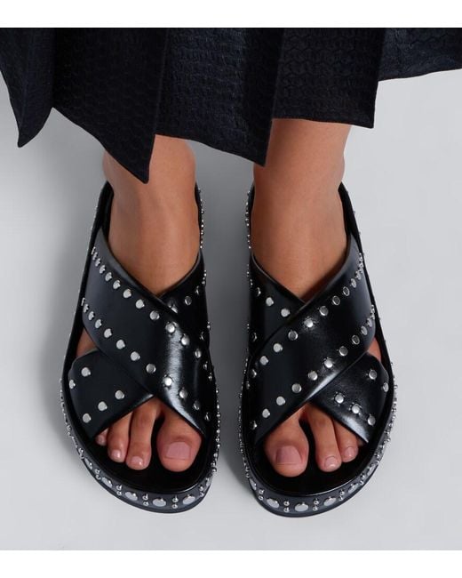 Fendi Black Studded Leather Slides