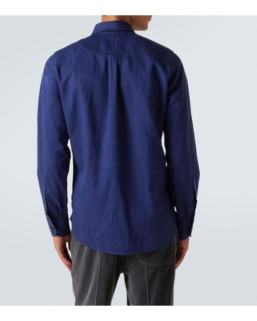 Tom Ford Blue Cotton And Linen Drill Shirt for men