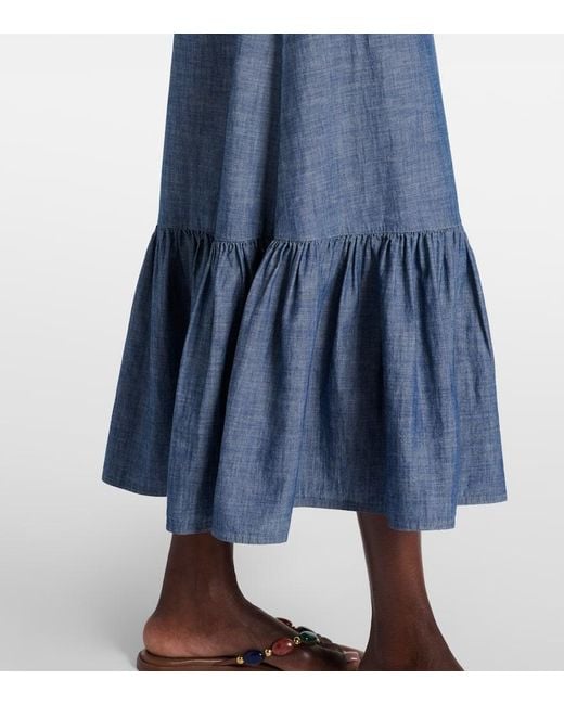 Polo Ralph Lauren Blue Maxikleid Aus Baumwoll-Chambray