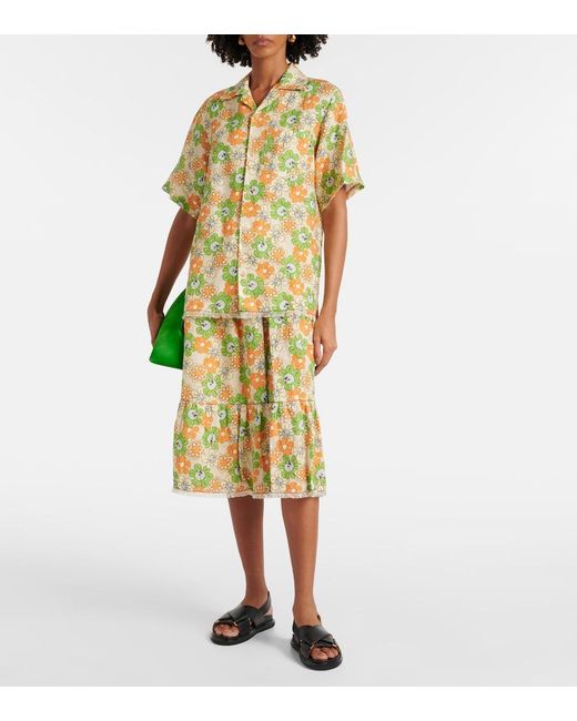 Marni Metallic Floral Linen Bowling Shirt