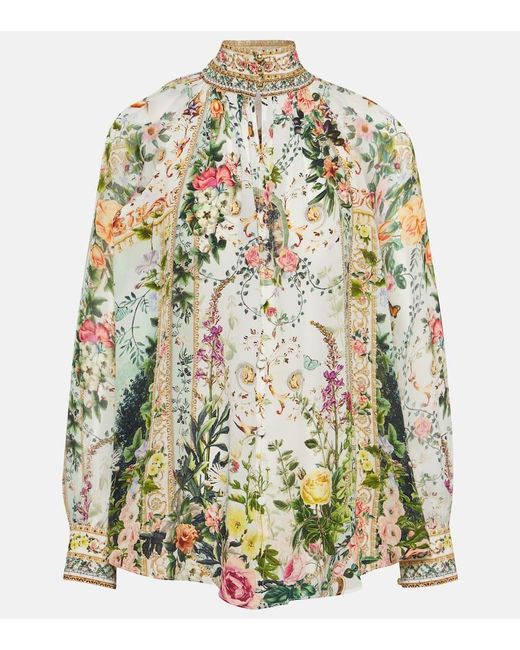 Blusa floral de crepe de seda Camilla de color Metallic