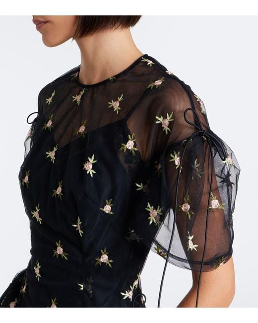 Simone Rocha Black Embroidered Tulle Midi Dress