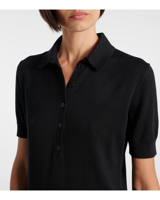 Carolina Herrera Black Silk And Cotton-Blend Polo Shirt
