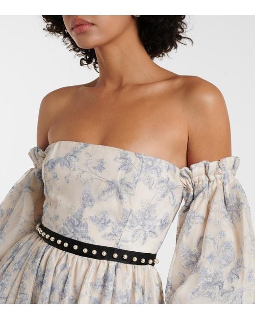 Agua Bendita Blue Alheli Balloon-Sleeve Floral Maxi Dress