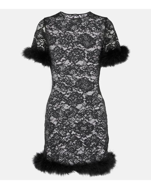 Oseree Black O-Lover Feather-Trimmed Minidress