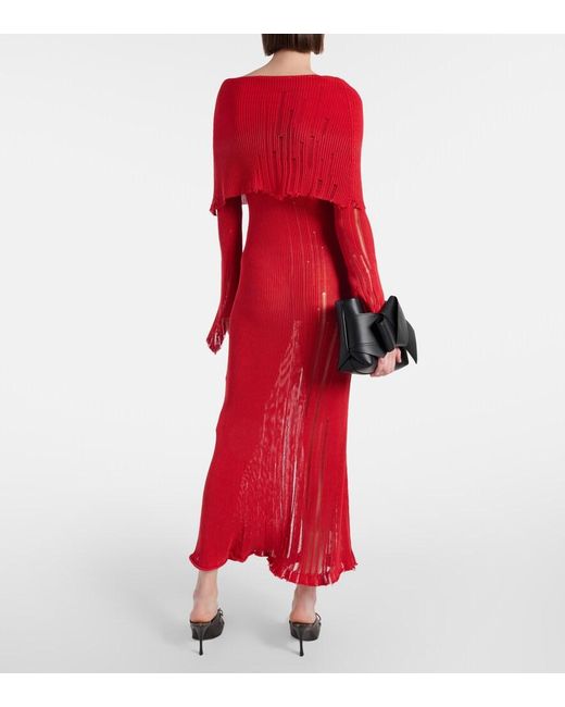 Acne Red Distressed Cotton-Blend Maxi Dress