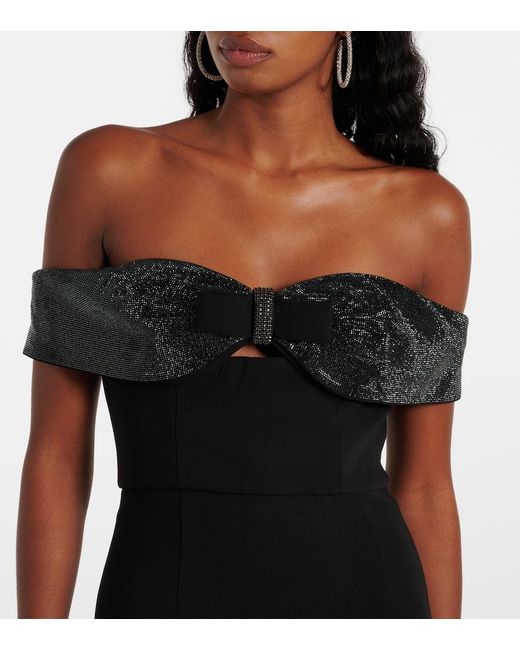 Self-Portrait Black Bow-Detail Off-Shoulder Crepe Minidress