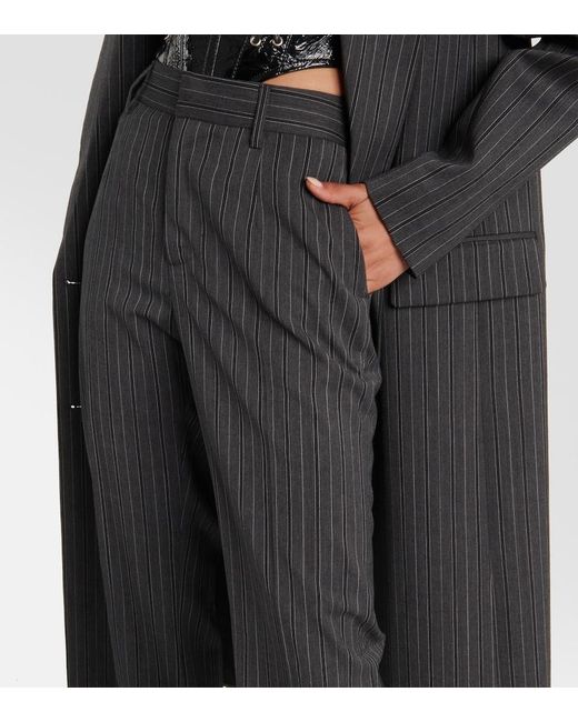 Alessandra Rich Gray Pinstriped High-Rise Straight Pants