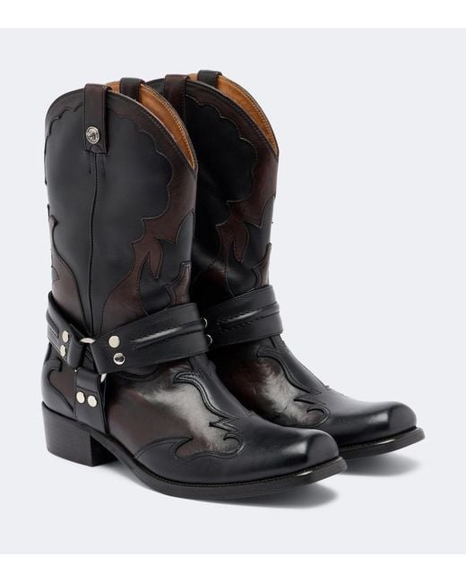 Versace Black Sylvester Leather Cowboy Boots