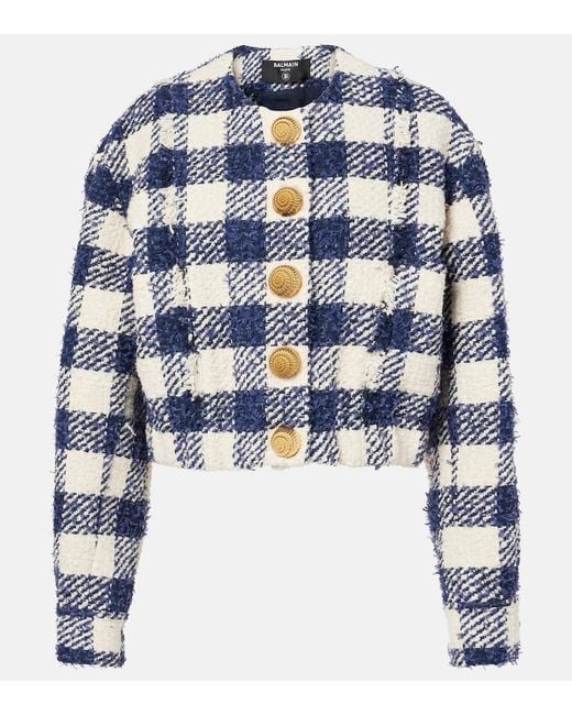 Balmain Blue Checked Tweed Jacket