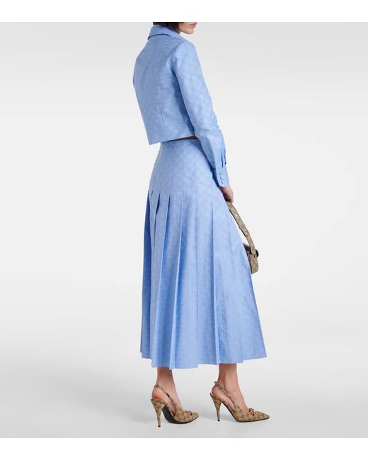 Falda midi plisada de algodon con GG Supreme Gucci de color Blue