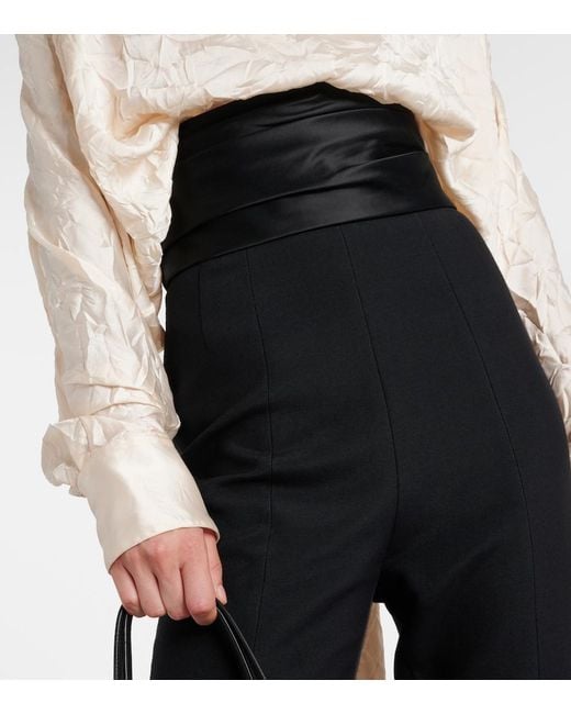 Khaite Blue Lenro Satin-Trimmed High-Rise Slim Pants