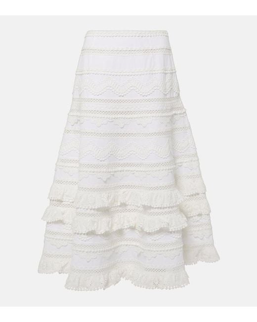 Falda midi de algodon bordada Carolina Herrera de color White
