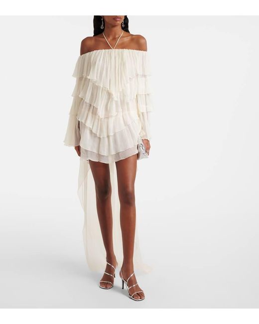 Blumarine White Ruffled Silk Minidress