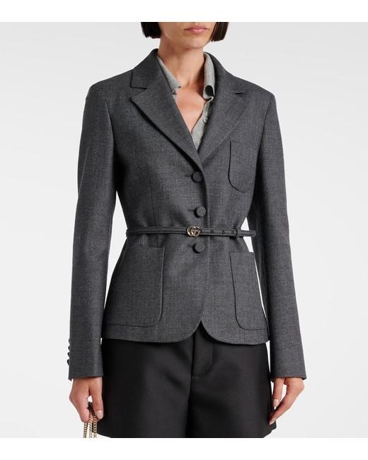 Gucci Black Einreihiger Blazer Aus Grisaille-Wolle, Grösse