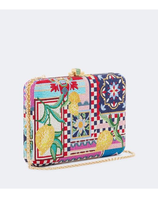 Judith Leiber Blue Slim Slide Ceramica Embellished Clutch