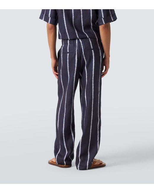 Commas Blue Striped Linen Wide-Leg Pants for men