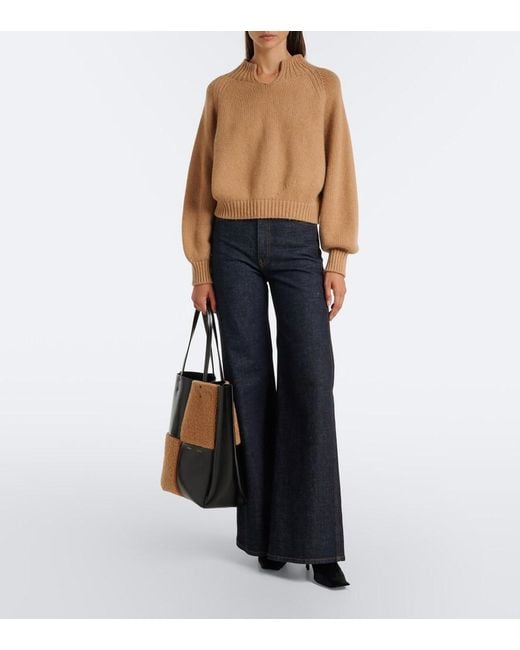 Khaite Black Zoe Medium Shearling Paneled Tote Bag