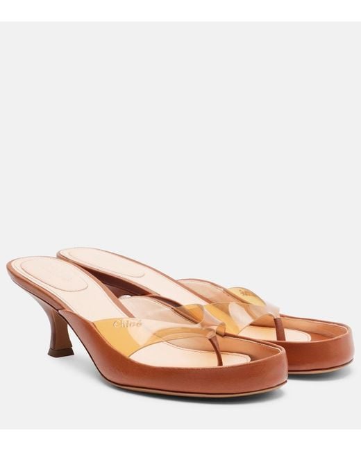 Chloé Brown Junie Leather And Tpu Thong Sandals