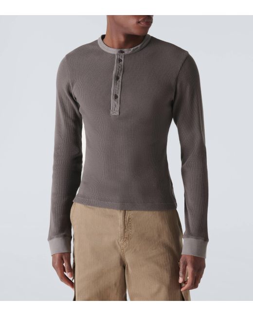 Acne Gray Cotton Henley Shirt for men