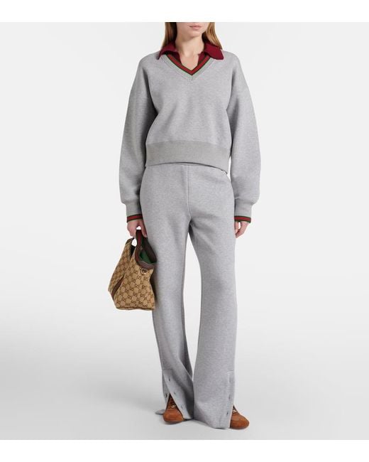 Gucci Gray Web Stripe Cotton-Blend Jersey Sweatshirt