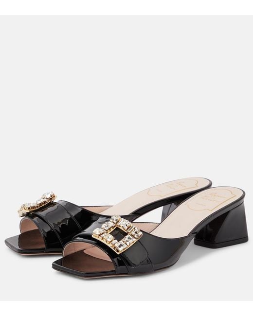 Roger Vivier Black Bikiviv Embellished Patent Leather Mules