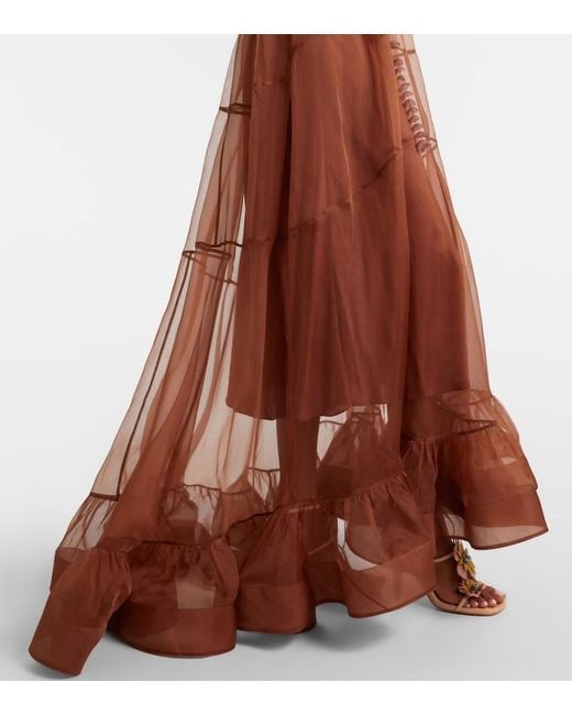 Zimmermann Brown Como Floral-Applique Silk Maxi Dress