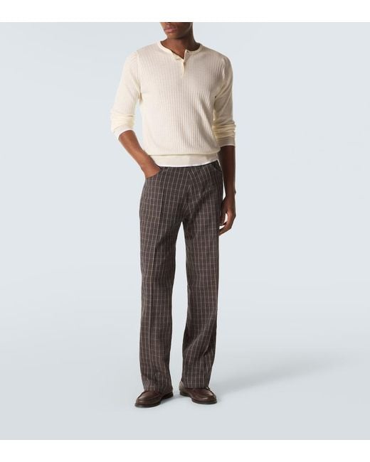 Wales Bonner Brown Country Checked Linen-Blend Straight Pants for men