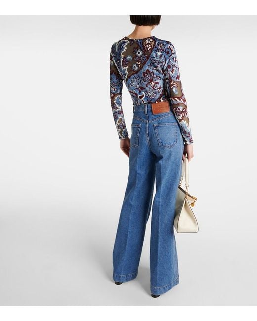 Etro Blue High-Rise Flared Jeans