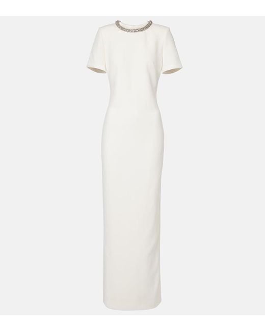 Roland Mouret White Embellished Crepe Gown