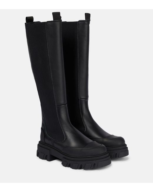 Ganni Black Leather Knee-high Boots