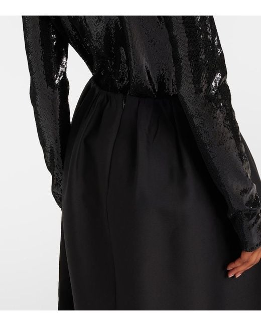 Totême Black Gathered Wool And Silk Midi Skirt
